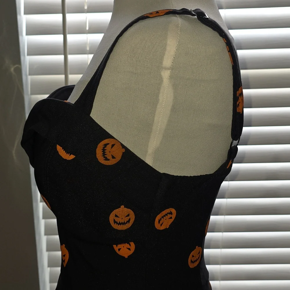 Pumpkin King Maneater Swing Dress in Black And Orange - Vixen by Micheline Pitt - Picture 4 of 8